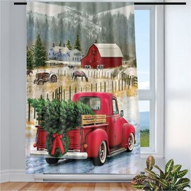 Violetpos Curtains for Living Room Bedroom 1 Piece Red Car Farm Christmas 135 x 225 cm W/H