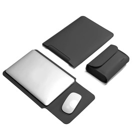 Betterlifewj Laptop Sleeve, high-Quality PU Leather Material. Suitable for All Types of 13/14-inch laptops. Comes with a Power Cord Bag. (Gray)