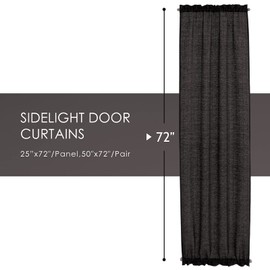 Melodieux Black Semi Sheer French Door Sidelight Curtains 72 Inches Long, Linen Look Front Door Voile Drapes Patio Sliding Glass Door, 25 by 72 Inch, 2 Panels