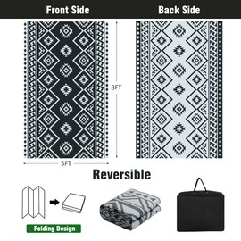 GEUOYEE Reversible Mats - Plastic Straw Rug, Outdoor Rug, Modern Area Rugs, Large Floor Mat for Outdoors, RV, Garden, Patio, Backyard, Deck, Picnic, Beach, Camping, Gray, 5' x 8'