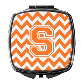 Caroline's Treasures CJ1046-SSCM Letter S Chevron Orange and White Compact Mirror Decorative Travel Makeup Mirror for Women Girls Gifts Pocket Makeup Mirror Folding Handheld