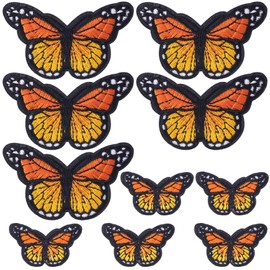 PAGOW 10 PCS Butterfly Iron on Patches, Orange, Multiple Shapes, Iron Sew On Embroidered Applique Decoration Sewing Patches for Hat, Bags, Jacket, Dress, T-Shirt