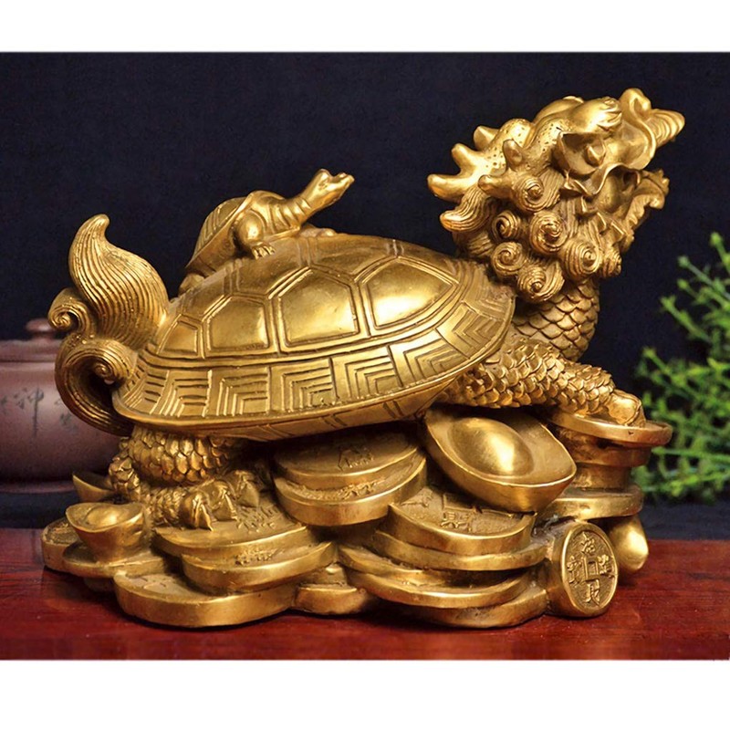 Feng Shui Brass Dragon Turtle Statue Wealth Prosperity Sculpture with