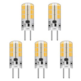 GY6.35 G6.35 Bi-pin Base LED Bulb 4Watt AC DC 12V Silica Gel Crystal Warm White 2700k-3000K Landscape Lighting,JC Type, Equivalent 25W- 30W Q35/CL/T4 Halogen Bulbs (5-Pack)