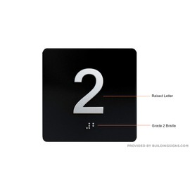 2nd Floor Elevator Jamb Plate sign With Braille and raised number-Elevator floor number sign letters Image & Grade 2 Braille - Includes Red Adhesive pad for Easy Installation (4" W x 4" H,black, Tacticle Sign) - The Sensation line