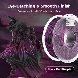 AMOLEN PLA 3D Printer Filament, PLA Filament 1.75mm Silk Black Shiny Red Purple Filament, 3D Printing Filament 1KG/2.2lb