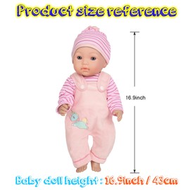 ebuddy 3-Piece Doll Clothes Set with Jumpsuit, Blouse and Hat for 43 cm / 17 Inch Newborn Baby Dolls (No Doll)
