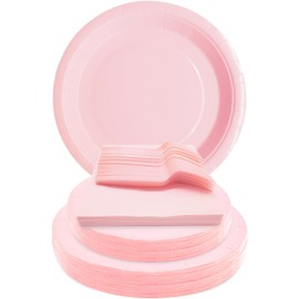 WYQJHKV WYQJHKV Pink Party Supplies Set Include Pink Paper Plates and Napkins,Severs 25 Guests Pink Party Plates, Pink Birthday Plates for Women