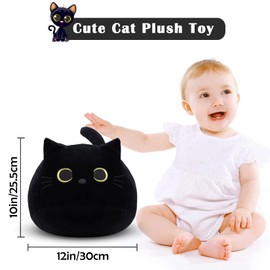 Yamepuia Black Cat Plush, 30CM Black Cat Stuffed Animal Toy, Cute Cat Plushies Pillow, Soft Plush Pillow Baby Plush Toys Cat Shape Design Sofa Pillow Decoration Doll