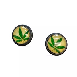 LionGothic Ear Taper with O Ring Fake Cheater Illusion Ear Plug Earring Pot Leaf design 16G