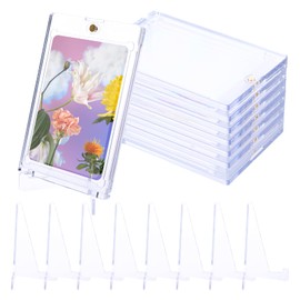 Pack of 8 35PT Magnetic Card Holder Trading Card Cases UV Protection with 8 Triangle Stands, Hard Card Sleeves (7.3 x 11 cm / 2.87 x 4.33 inches), Transparent Card Sleeves for Sports Cards Collection