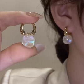 HUGE TOMATO Big Pearl Drop Earrings for Women, Statement Extra Large Opal Shell Pearl Earrings Dangle, Elegant Oversized Gold 925 Sterling Silver Hoop Dangling for Mom Teen Wedding Jewelry Gift,14mm