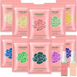 Bouvetan Wax Beads for Hair Removal, 2.2lb/1000g Hard Waxing Beans for Full Body, Brazilian, Bikini, Face, Eyebrows, Home Wax Refill for Women & Men, Pack of 10 with Pre & Post Oil