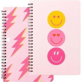 BeYumi 2 A5 Preppy Spiral Notebooks for Teens Girls Back to School Y2K Hardbound Journal for College Student Happy Smile Hardcover Notebook, Pink Notebooks Notepad Diary for Preppy School Supplie