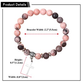 Flonge Cross Beads Stretch Bracelet: Charm Natural Healing Stone Bracelet Adjustable Cross Dangling Bracelet with Meaningful Card Religious Jewelry Gifts for Women