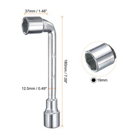 HARFINGTON L Shaped Angled Hex Socket Wrench 19mm 45# Steel Double Ended Metric 6 Point Tubular Socket Spanner for General Repairing, Pipeline, Bicycle Car Maintenance