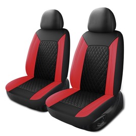 HChengkikz Car Seat Covers,Breathable and Waterproof Front Seat Covers,Luxury PU Universal Fit Automotive Airbag Compatible for Cars Sedans SUV and Truck(2 Pieces,Front Seat,Black+Red,N1)