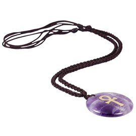 Nupuyai Engraved Stone Egyptian Ankh Cross Chain for Men and Women Crystal Stone Pendant Necklace Amulet Lucky Charm with Adjustable Nylon Rope, Nylon amethyst Nylon, Amethyst