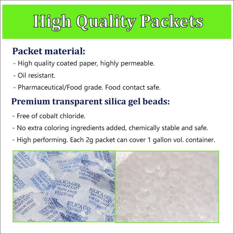 Silica Gel Packs 100 Packets 2 Gram Desiccant Moisture Absorber