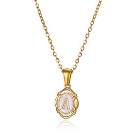 Yimofy Gold Initial Necklaces for Women Dainty Oval Letter Pendant Necklace A-Z Name Necklaces Elegant Jewelry Gift A