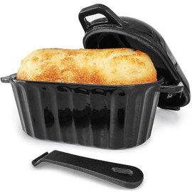 FANQIEW Dutch Oven Enameled Cast Iron Bread Pan with Lid Sourdough Loaf Pans for Baking Bread Large Heavy Oval Bread Dutch Oven with Movable Handle 4 Qt Black Dishwasher Safe