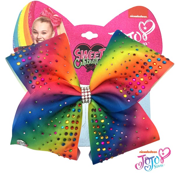 LUV HER JoJo Siwa Girls Big Bows - JoJo's Sweet 16 Birthday Collection, Rainbow with Gems