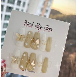 [Handmade Nail Tips] Olive Butterfly Nails - Almond / [수제네일팁] 올리브나비 네일 - 아몬드
