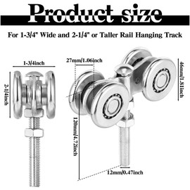Yexiya 4 Pcs Wheel Trolley Assembly Barn Door Rollers for 1-3/4" Wide and 2-1/4" or Taller Rail Hanging Track, Beam Trolley Applied for Mount Heavy Barn or Shed Sliding Doors