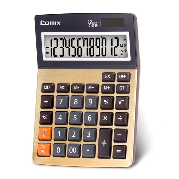 Comix Desk Calculator, 12-Digit Large LCD Display, Big Buttons, Solar