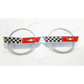 AUTO Chrome Red Front Nose Hood Rear Gas Lid Cross Flags Emblem 1984-1996 C4 Corvette