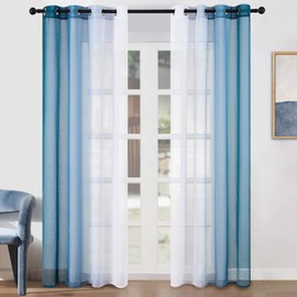 Topfinel Curtains, Turquoise Colour Gradient, Window Curtain, Transparent, with Eyelets, Set of 2, 260 cm High, Tab-Top Curtain, 140 cm Wide, Decoration for Children's Room, Living Room, Bedroom