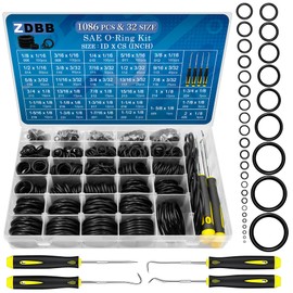 ZDBB 1086 Pcs SAE Standard O Ring Kit Nitrile Rubber O Rings Assortment with O‘Ring Pick for Hydraulic Automotive Plumbing Faucet Seal Repair 32 Size Inch ID:1/8”-2”