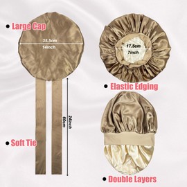 Luxe Louise Satin Bonnet for Sleeping Silk Hair Bonnet for Sleeping Women Double Layer Silk Hair Wrap Sleep Bonnet Satin Bonnet for Curly Hair and Braids (Champagne)