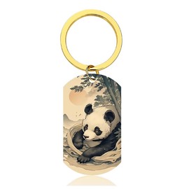 XIOUDO Ukiyo-e Panda Keychain | Japanese Nature Design, Healing Accessory, Mountain Scenery, Gift Box, Stylish Key Accessory, Japanese Souvenir, Gift, Zen Interior, monochrome