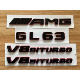 1-800-Radiator Black RED GL63 AMG V8 BITURBO Emblem Badge Sticker Set For Mercedes