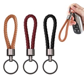 3 PCS Braided Leather Keychain, Car Key Chain Strap PU Leather Car Key Holder Elegant Leather Key Fob Chain Strap Car Keychain Accessories Handmade Braided for Men and Women for Car Key Purse Bag