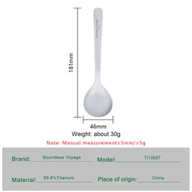 iBasingo 18.1cm Titanium Spoon with Big Bowl Lightweight Metal Camping Cutlery Durable Long Handle Soup Spoon Ti1068T