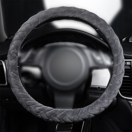 Flying Banner car Steering Wheel Cover Massage Velvet Warm Universal Size 15 inches SUV Truck Anti Slip Odorless Summer Winter (Gray, Velvet Massage)