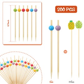 Cocktail Picks 200 Pcs Fancy Toothpicks for Appetizers 4.7 Inch Pearl Cocktail Picks Bamboo Toothpicks for Easter Party Decorations Wedding Charcuterie Boards Drinks Fruits(Bright Color)