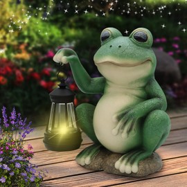 Solar Frog Garden Decor Statue,Resin Outdoor Statues with Solar LED Lantern,Yard Decoration Figurine for Patio Lawn Balcony Decorations,Unique Housewarming Gift