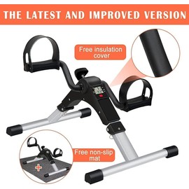 TABEKE Under Desk Bike Pedal Exerciser, Fully Assembled Folding Pedal Exerciser for Arm and Leg Workout, Portable Sitting Desk Cycle with LCD Screen Displays