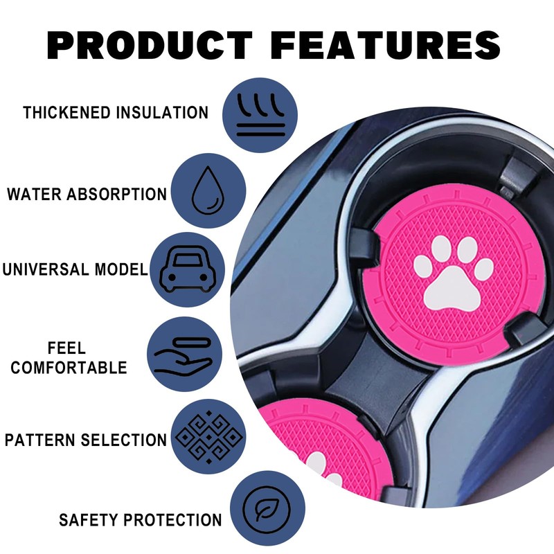 Piburth 4 Pack Car Cup Holder Coasters, Dog Paw Insert
