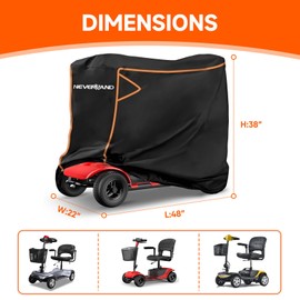 NEVERLAND Mobility Scooter Cover Waterproof - Heavy Duty 210D Electric Scooter Storage Cover Fit up to 48 inch 3 or 4 Wheel Mobility Scooters from Dust Rain Sun-Reflective Strips, Buckles, Storage Bag