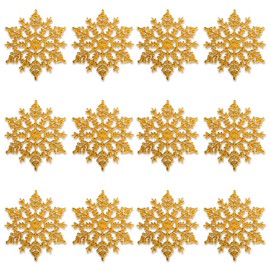 Thyonta 12PCS Christmas Sprinkles Snowflake Pendant Delicate Injection Molded Plastic Decorative Items for Festivals, Parties, Home Decorations-10CM（Gold）