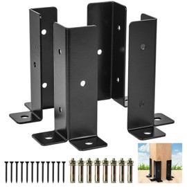 Adjustable Post Base Brackets Fits 1.5x1.5, 2x2, 2x4, 4x4 inch Post, Btowin VCF 4Pcs Heavy Duty Reversible Half Column Wood Fence Post Base Support Brackets Kit Black for Pergola Railing Mailbox