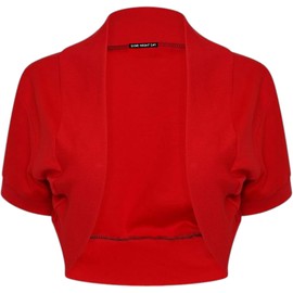 SXME MIGHT SAY New Girls' Stylish Cropped Bolero Shrug – Open Front Plain Short Sleeve Cardigan (UK, Age, 13 Years, Regular, Red)