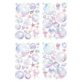 4 Sheets Bubble Wall Decals, Colorful Bubble Wall Cutouts Decal Ocean Decor Sticker Ideal Background Decorations for Bathroom Birthday Under The Sea Mermaid Theme Party(Style 1)