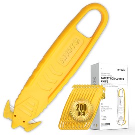 Safety Knife Box Cutter T TOVIA 200 Pcs Utility Cutter and Package Opener with Recessed Concealed Stainless Steel Blade for Household, Warehouse, Workshop