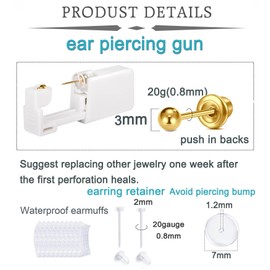QWALIT Gold Ear Piercing Kit Gold Ear Piercing Gun Kit Disposable Self Piercing Earring Gun with Earring Studs Piercing Kits at Home Butterfly Threadless Earrings Stud