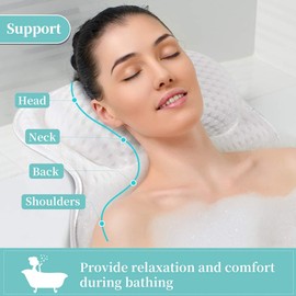 Bath Pillow Neck Back Support - Cushion for Women Men Spa Gifts Luxury Waterproof 4D Mesh Bathtub Pillows with 6 Non-Slip Suction